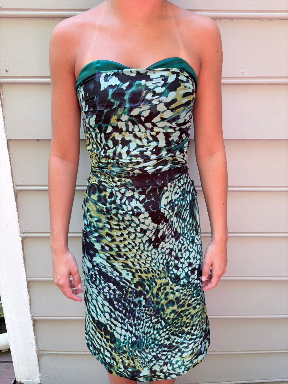 ARDEN B EMERALD GREEN CHIFFON STRAPLESS DRESS - SIZE S